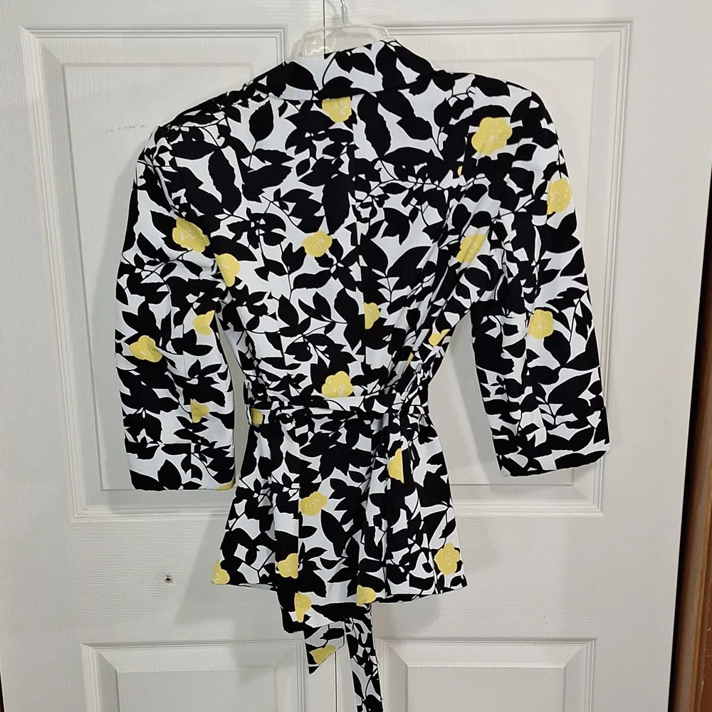 Insight fitted belted floral jacket - 8 - black white yellow